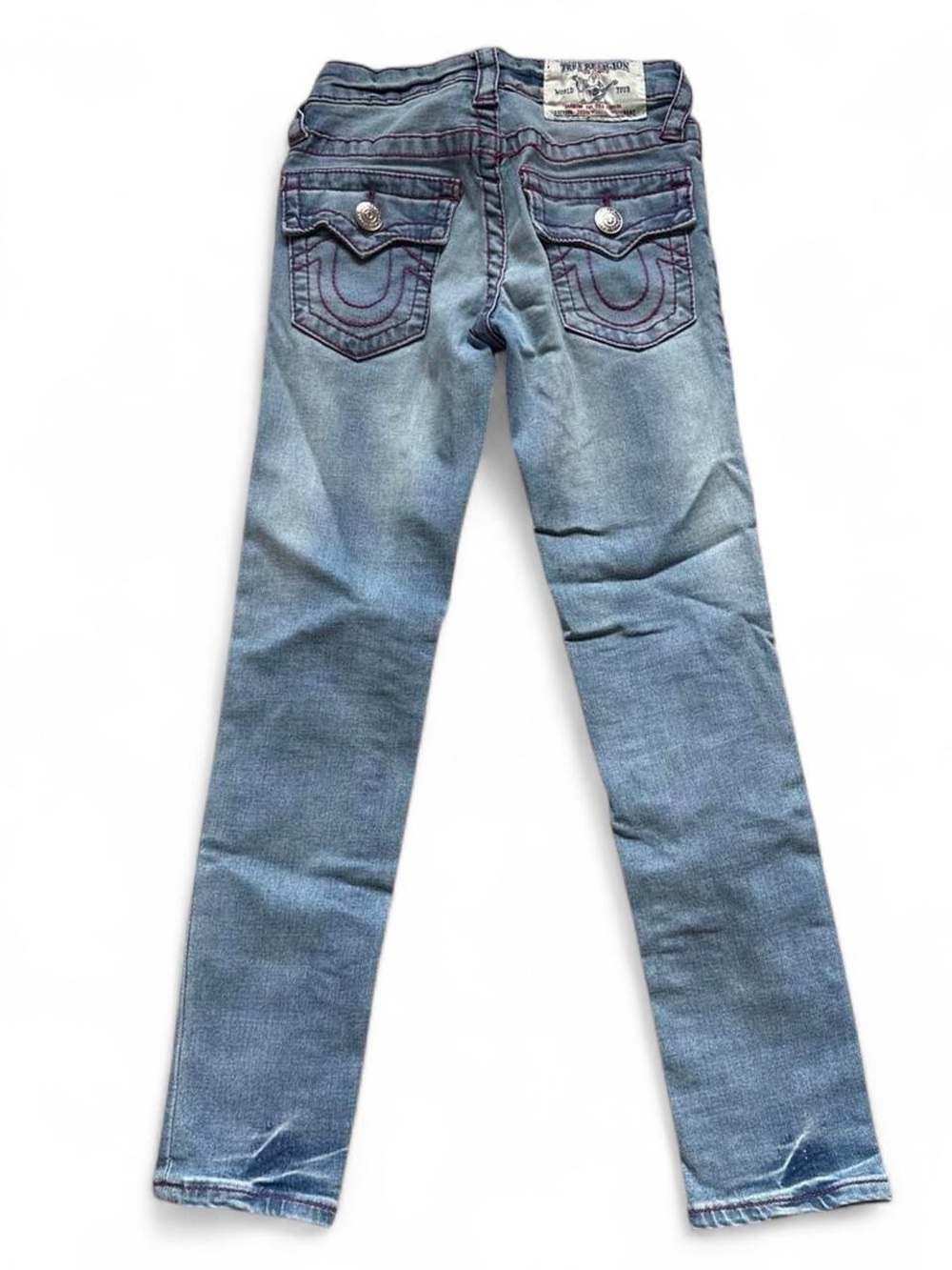 True Religion Girls Size 7 Light Wash Flap Pocket Jeans Super T